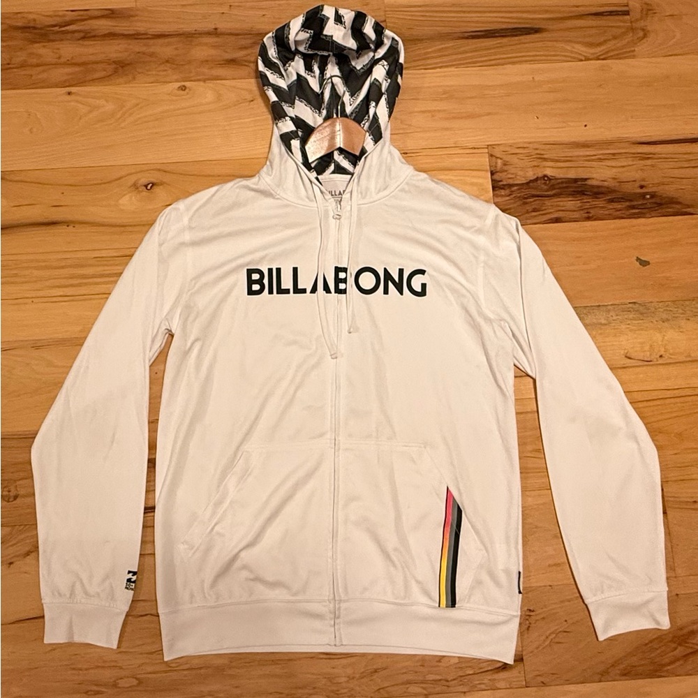 Billabong White Hoodie with Black Patterned Hood